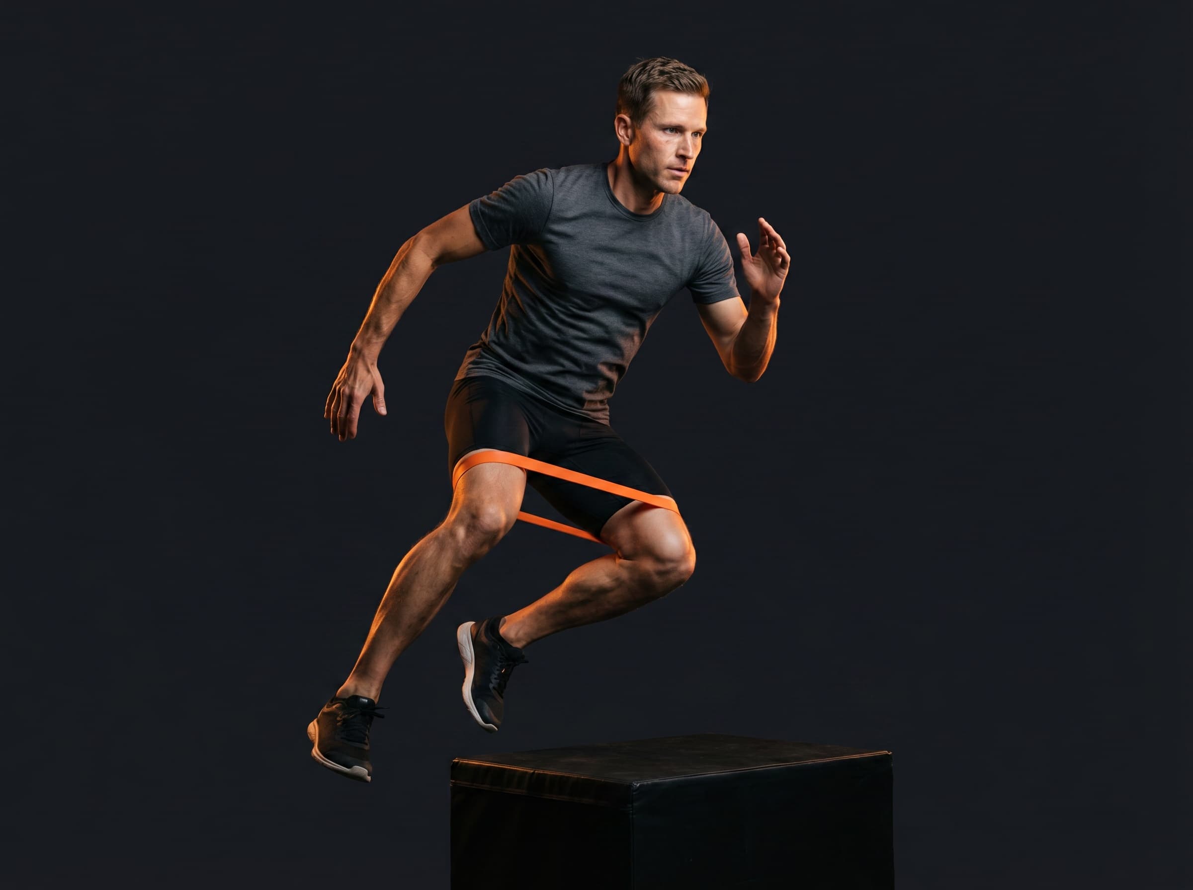 Athlete performing an explosive plyometric box jump